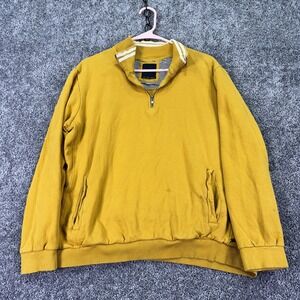 Denim & Flower Sweatshirt Mens Large Yellow Fleece 1/4 Zip Mock Neck Pockets